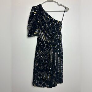 Eva Franco Anthropologie Silk One shoulder cocktail party Goth Romantic dress 2